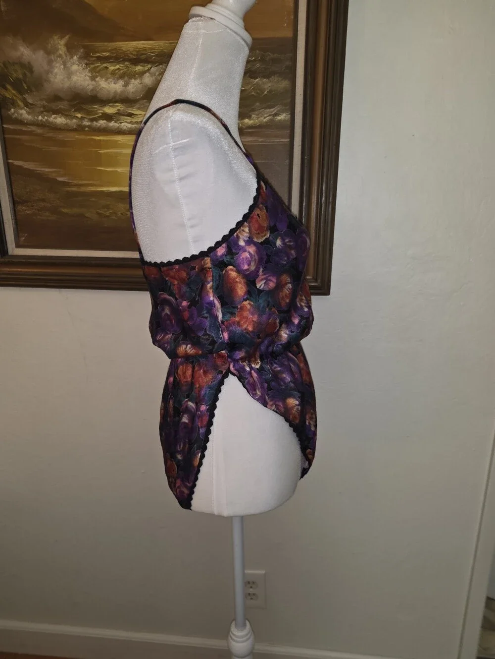 Vintage Myonne 1980s Floral Teddy Bodysuit Camisole Tank Top Lingerie - Picture 6 of 14
